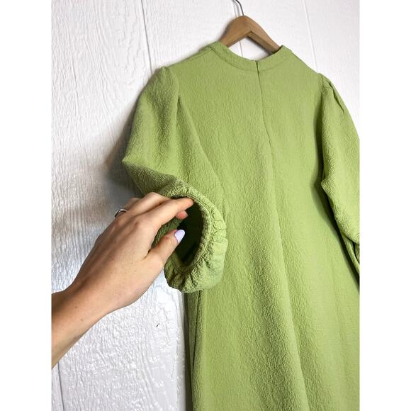 SAMSOE SAMSOE Junis Sage Green Crinkle Crewneck Shift Dress MEDIUM NWT $170 - Picture 7 of 12